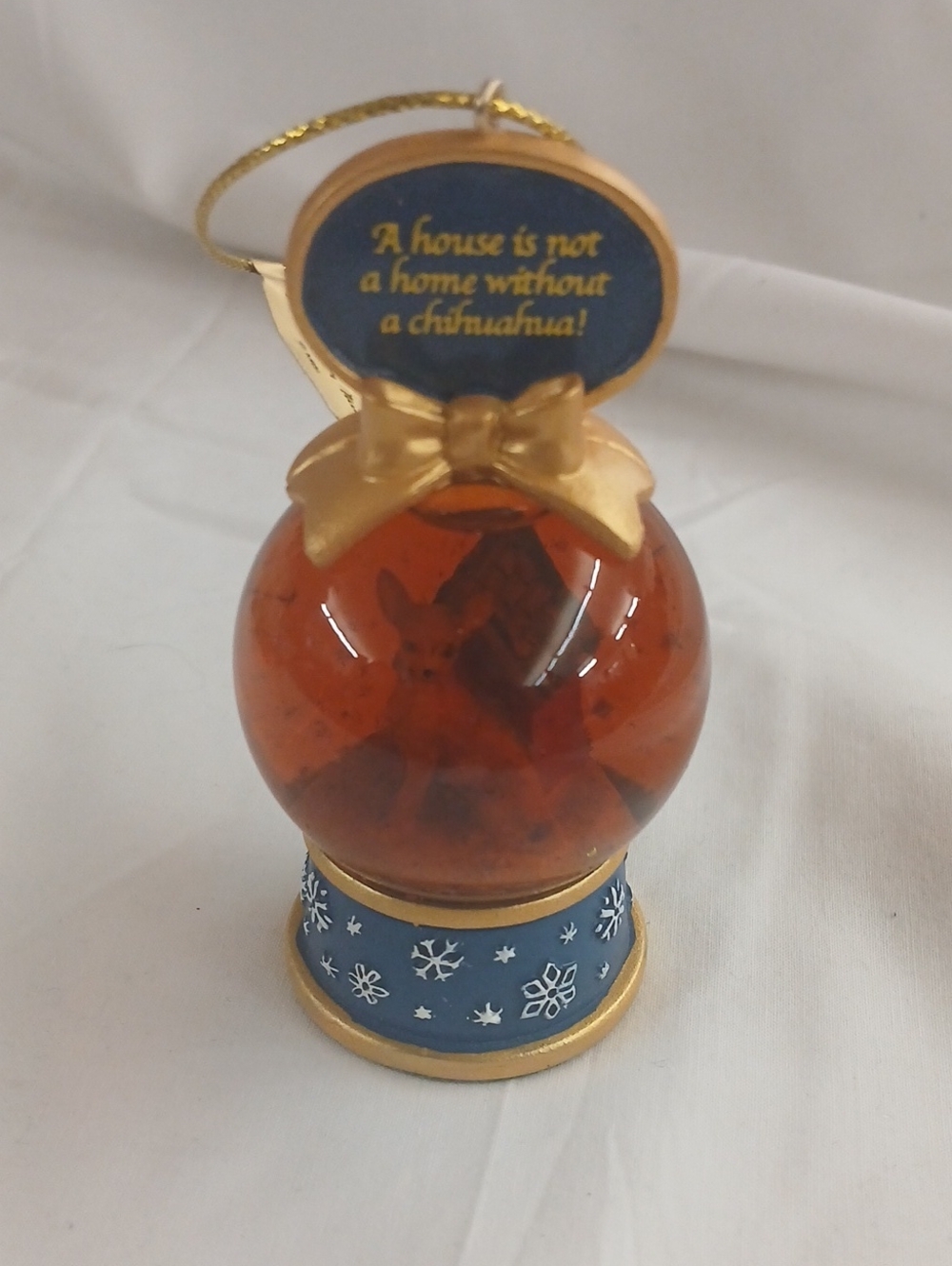 Gold and Blue Chihuahua Snow Globe Ornament - Home Holiday